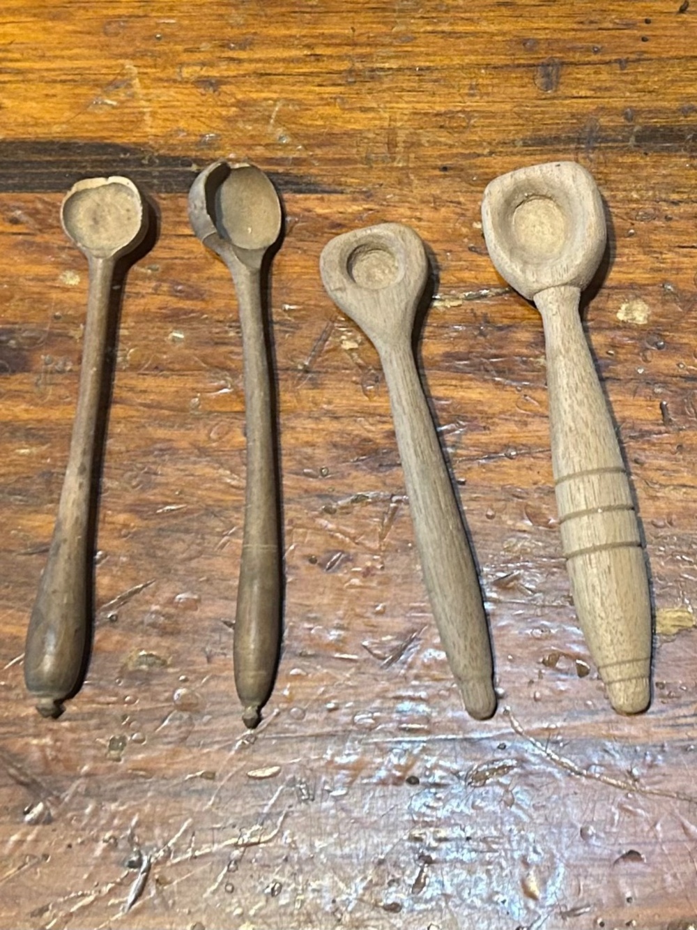 4 hand carved small kids wooden spoons approx 5”